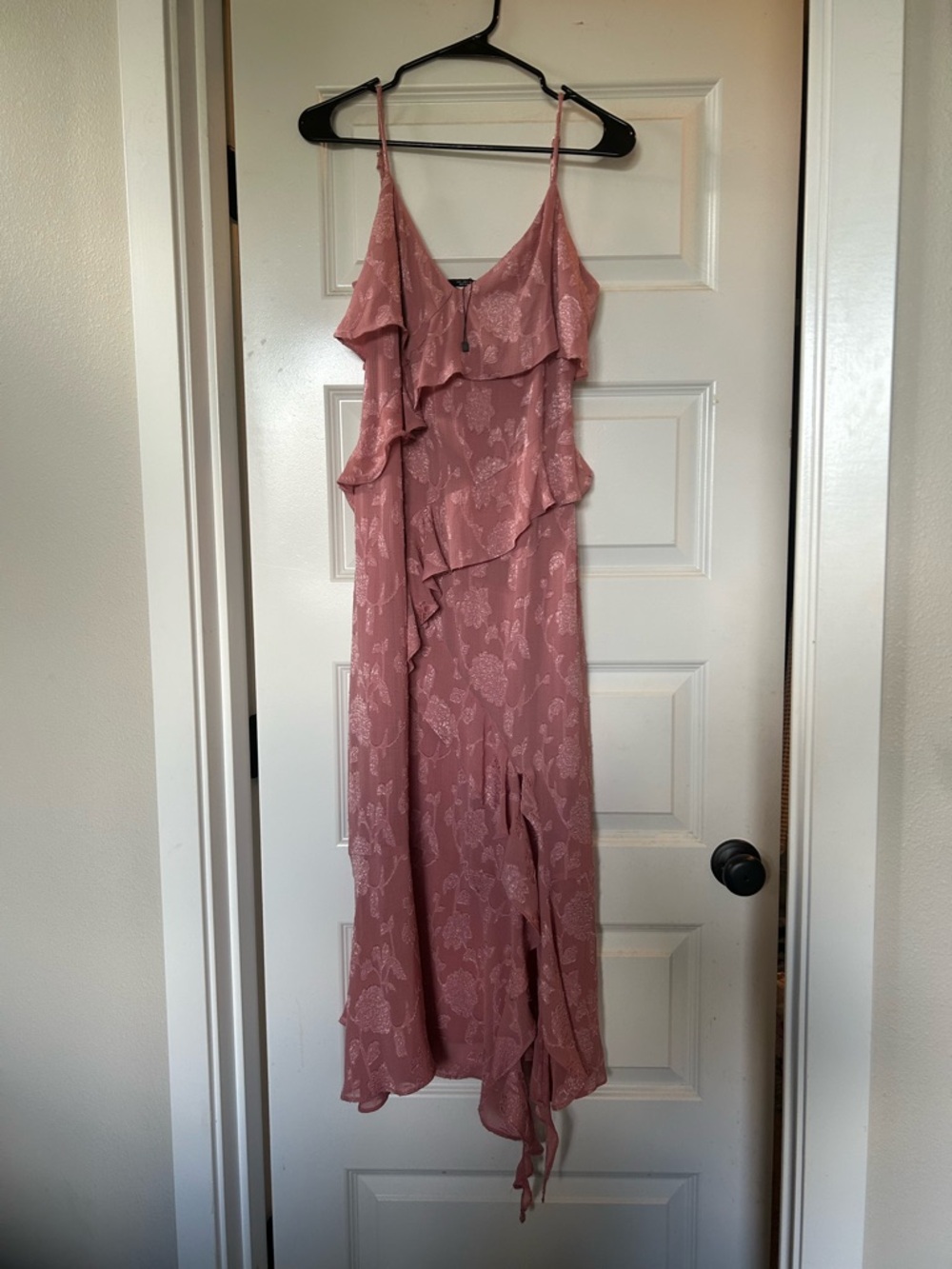 Zara Dusty Rose Ruffle Maxi Dress